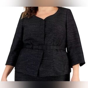 Le Suit Plus Size Metallic Tweed Belted Jacket